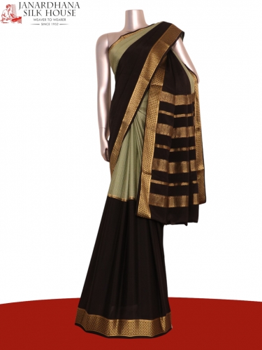 Contrast Pure Mysore Crepe Silk Saree